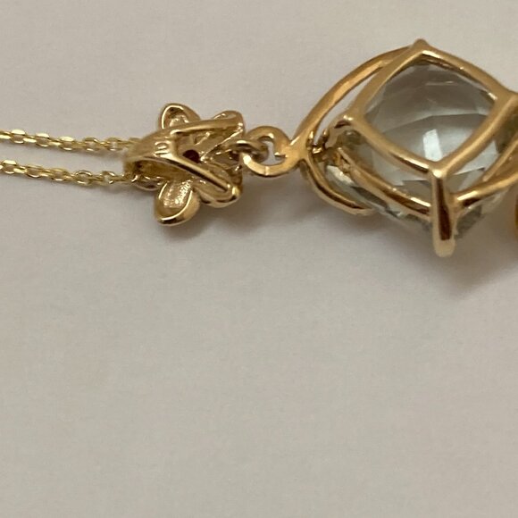 10K Yellow Gold Synthetic Aquamarine Pendant 18" - Picture 6 of 8